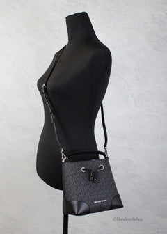 Michael Kors Mercer Small Black PVC Bucket Crossbody Bag